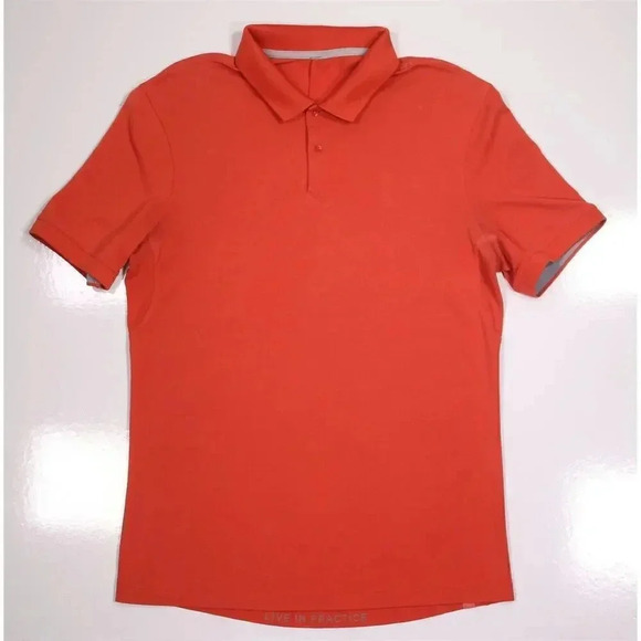 Lululemon Tech Pique Vermillion Salmon Performance Golf Polo Shirt~ Small - Picture 7 of 12